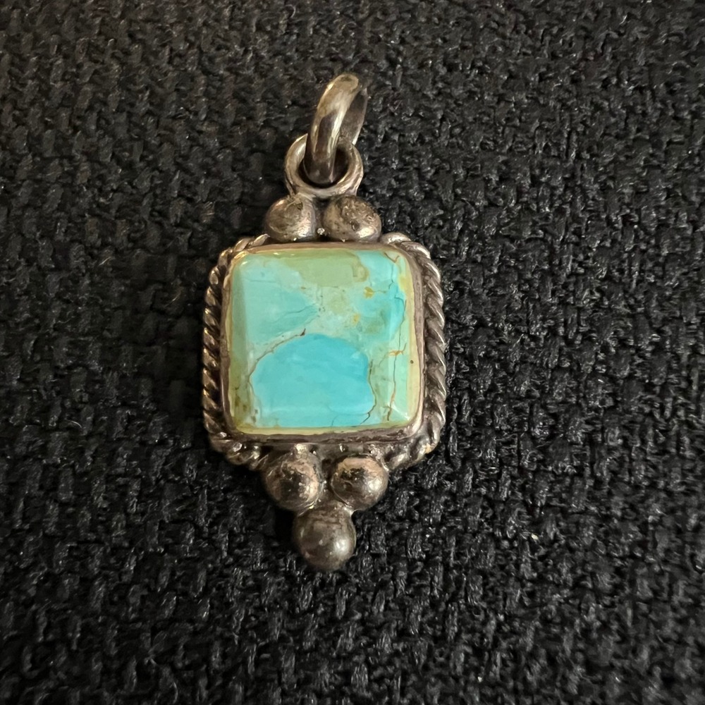 Vintage GSE 925 Sterling Silver Turquoise Square Pendant Thailand 1.25"